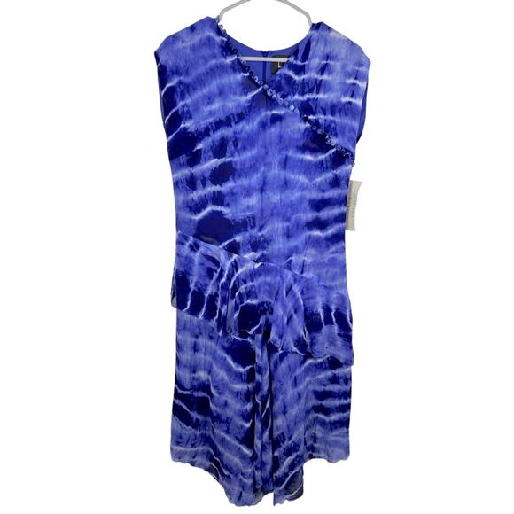 NWT Nicole Miller Tie-Dye Print Midi Length Dress Size XL Asymmetric Button